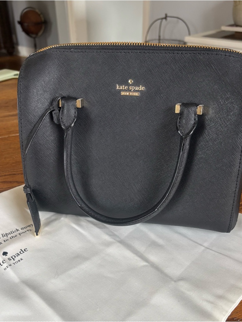 kate spade Black Saffiano Dome Satchel with Gold Hardware NWOT